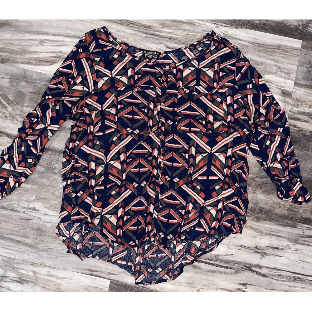 Papermoon Stitch Fix Shirt Womens XL Petite Dark Blue Lightweight See Meas